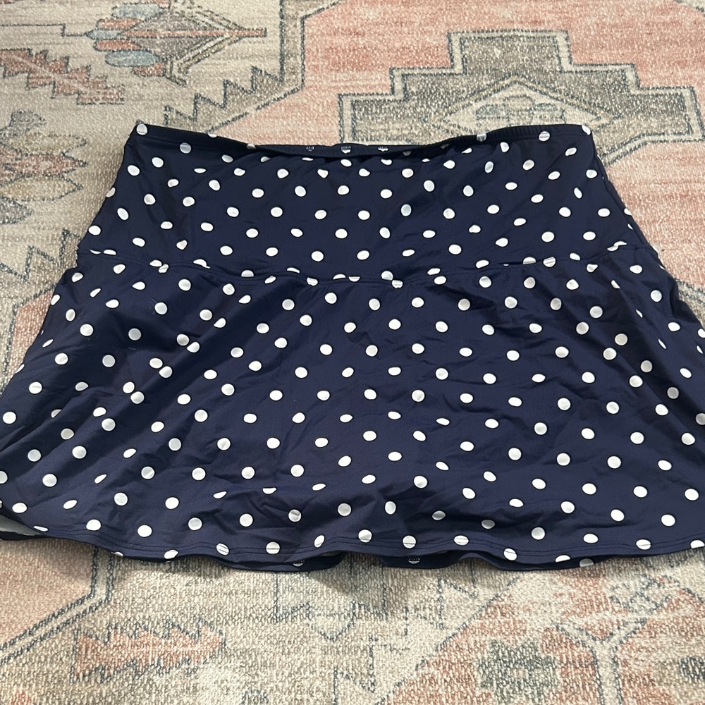 Lands' End Navy and White Polka Dot Swim Skirt 20w